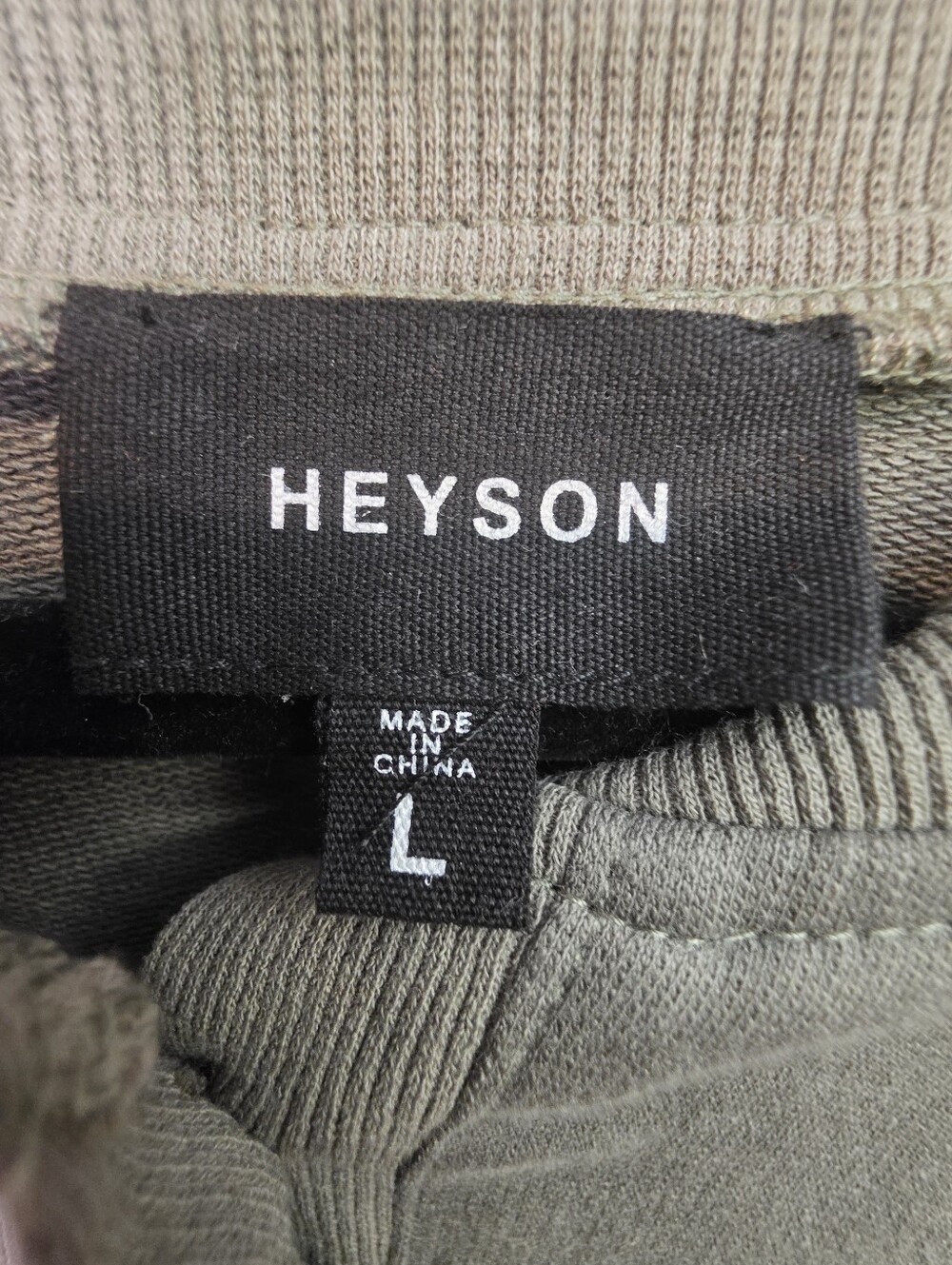 HEYSON Size L Oversized Olive Henley Sweatshirt Exposed Seam Raw Edge Pullover - Picture 4 of 5